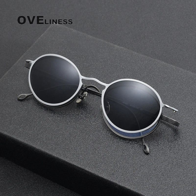 Oveliness Unisex Full Rim Oval Titanium Eyeglasses Clip On Sunglasses 42610 With Clip Ons Oveliness