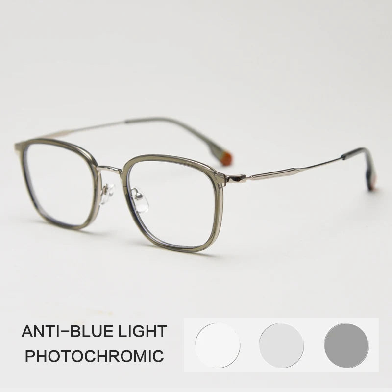 Gatenac Unisex Full Rim Square Tr 90 Titanium Photochromic Reading Glasses G00388