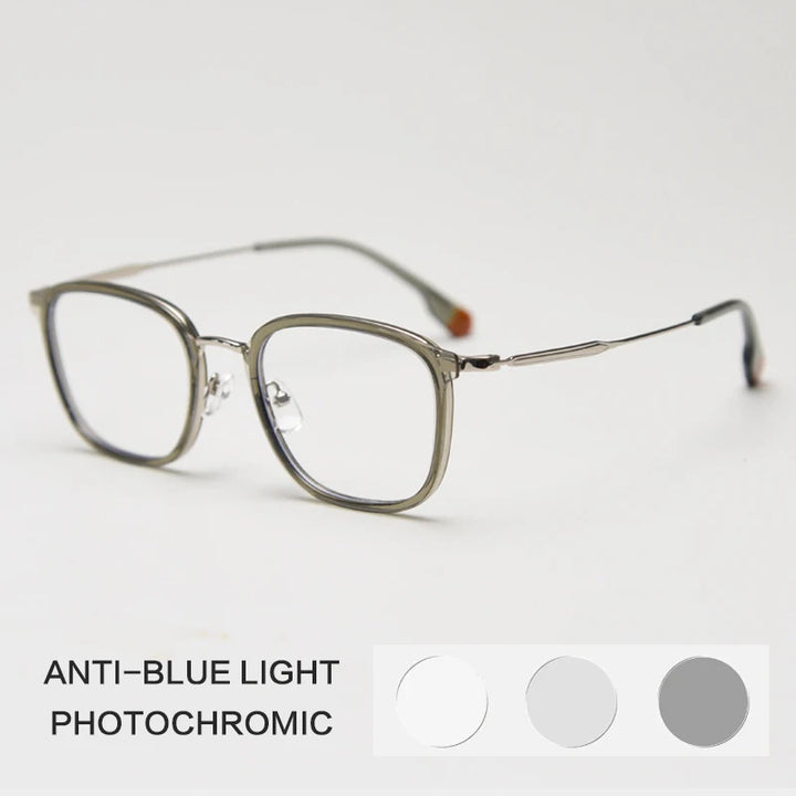 Gatenac Unisex Full Rim Square Tr 90 Titanium Photochromic Reading Glasses G00388