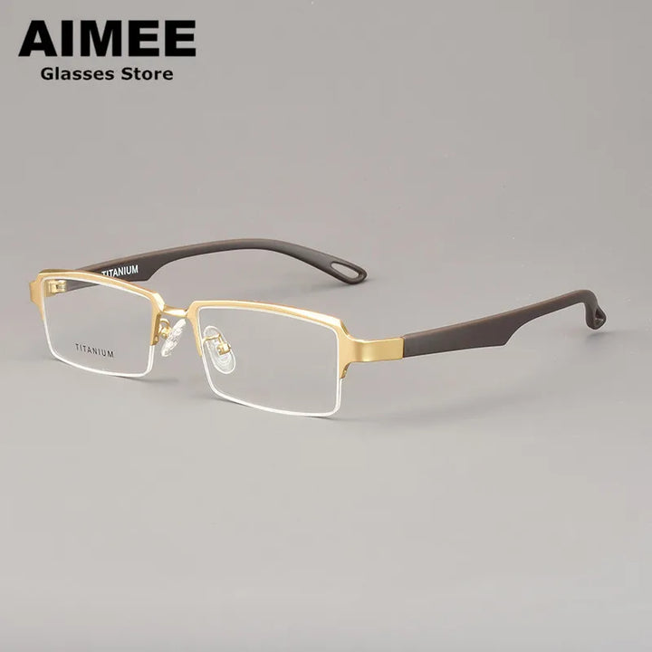 Aimee Unisex Semi Rim Big Square Titanium Eyeglasses 11505 Semi Rim Aimee Golden  