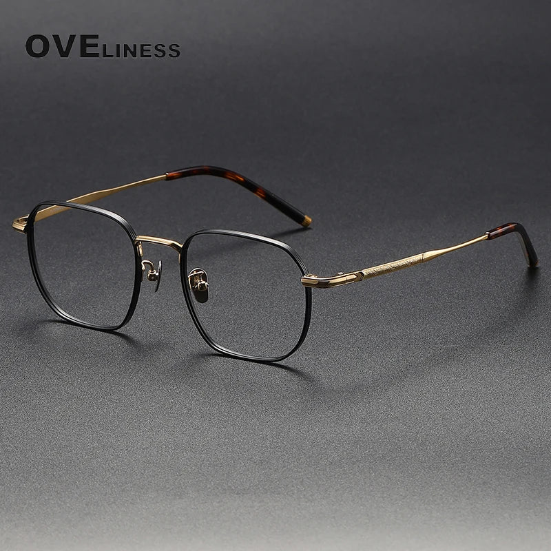 Oveliness Unisex Full Rim Square Titanium Eyeglasses 80881 Full Rim Oveliness black gold  