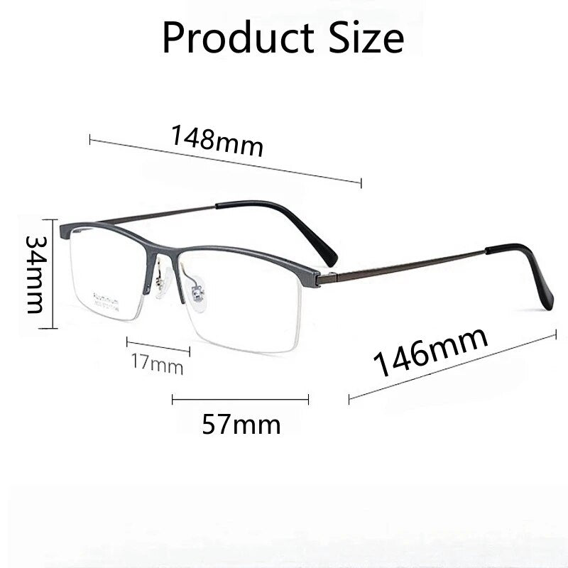 KatKani Men's Semi Rim Square Aluminum Magnesium Titanium Eyeglasses 28522 Semi Rim KatKani Eyeglasses   