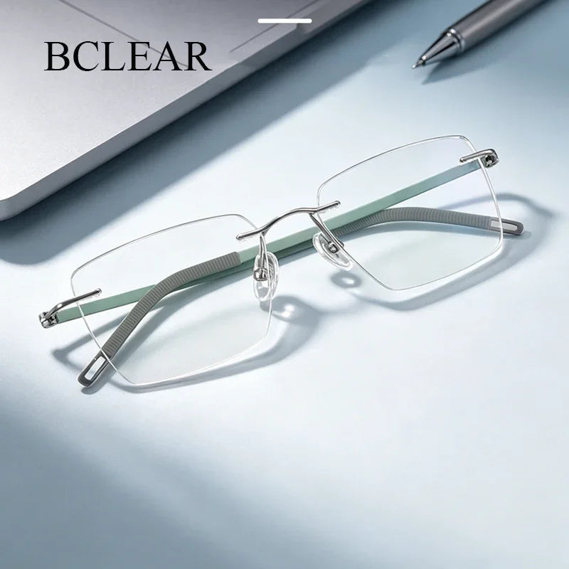 Bclear Men Rimless Square Titanium Eyeglasses MY-6066