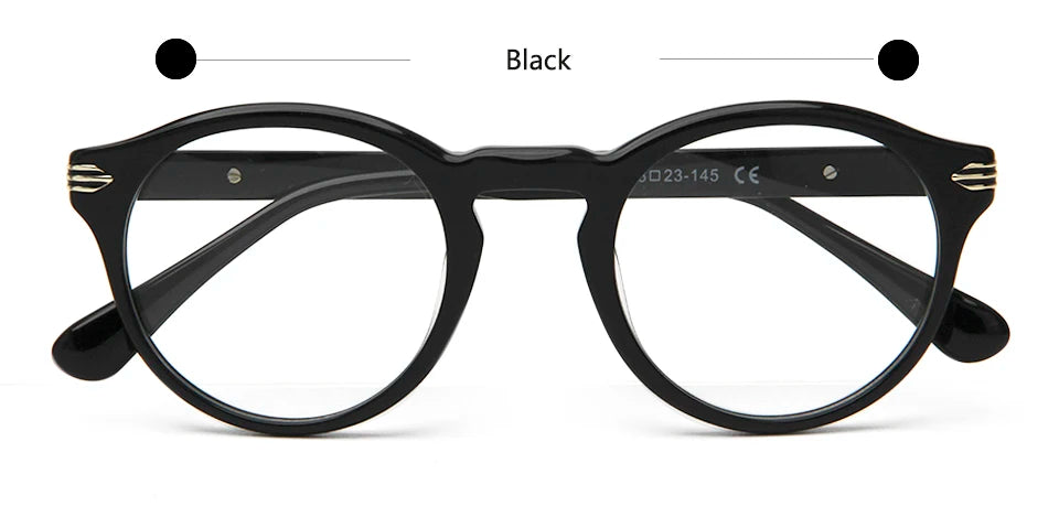 Esnbie Unisex Full Rim Round Acetate Alloy Eyeglasses 241727 Full Rim Esnbie Black  