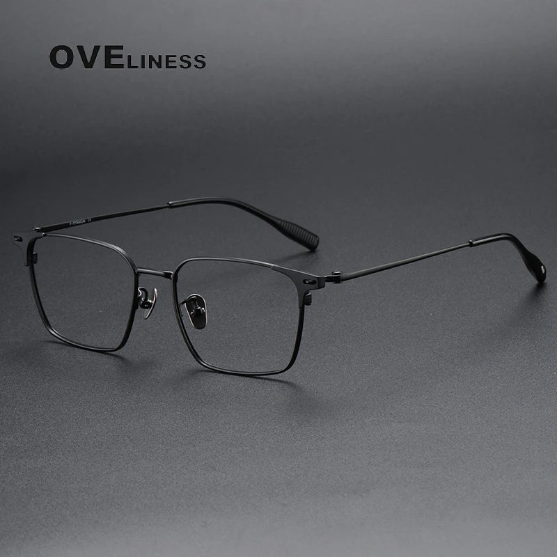 Oveliness Men's Full Rim Square Titanium Eyeglasses 8104 Full Rim Oveliness black  