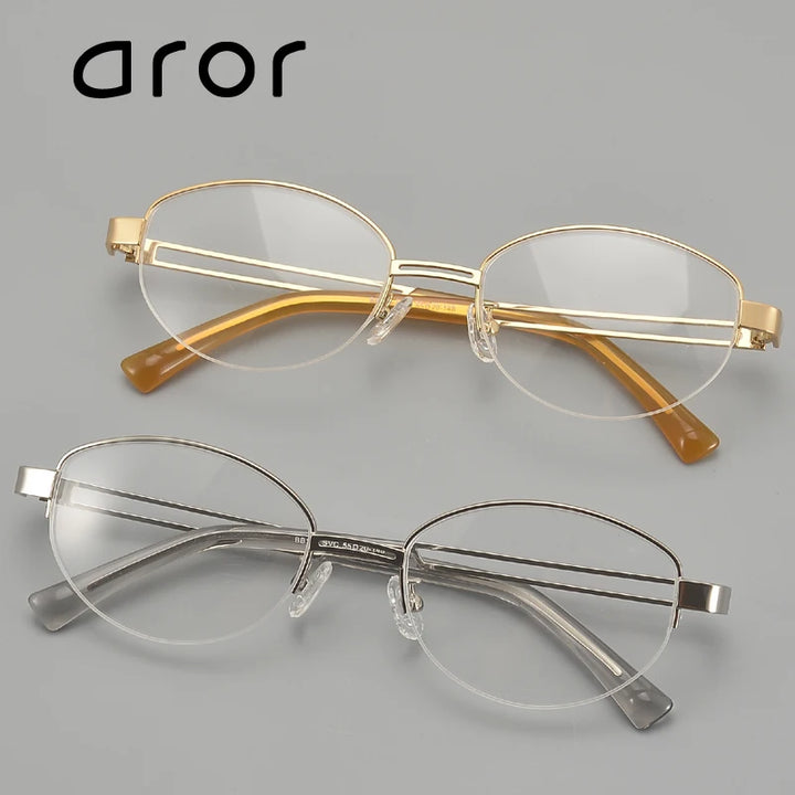 Aror Unisex Semi Rim Big Oval Titanium Eyeglasses 519136