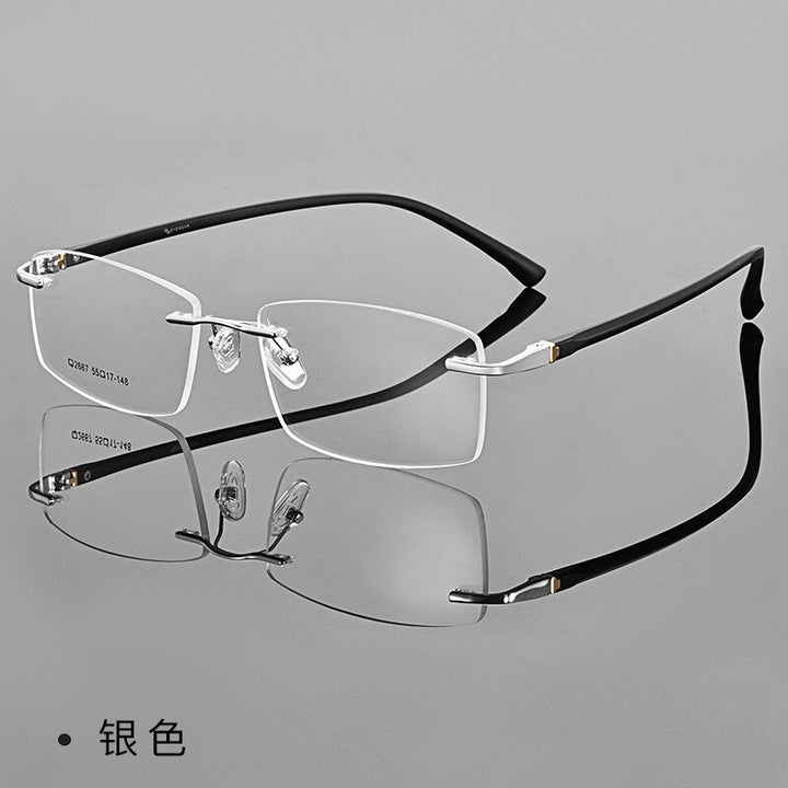 KatKani Men's Rimless Square Tr 90 Alloy Eyeglasses 2667 Rimless KatKani Eyeglasses Silver  