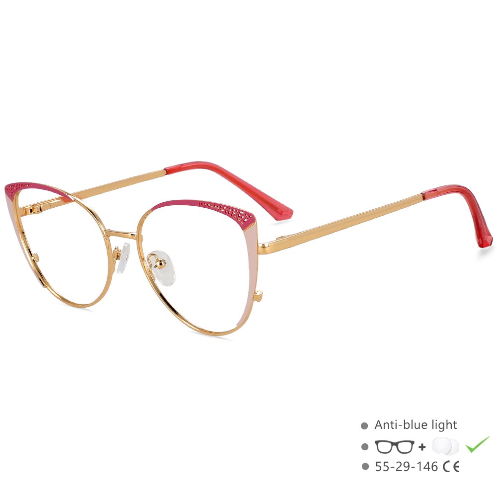 CCSpace Unisex Full Rim Square Cat Eye Alloy Eyeglasses 55892 Full Rim CCspace RoseRed China 