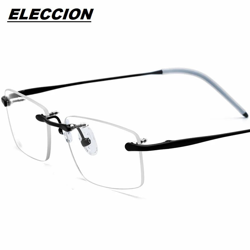 Eleccion Women's Rimless Square Titanium Eyeglasses 17302 Rimless Eleccion Black CHINA