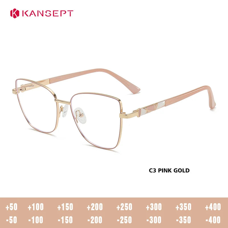 Kansept Women's Full Rim Square Cat Eye Alloy Reading Glasses 556989