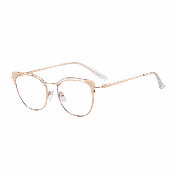 Ralferty Women's Full Rim Round Cat Eye Alloy Eyeglasses 95537 Full Rim Ralferty C10 Gold  