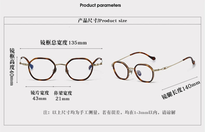 Black Mask Women's Full Rim Polygon Acetate Titanium Eyeglasses 636893