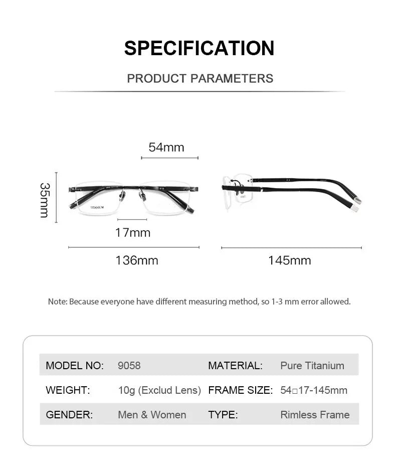 Summer Flower Men's Rimless Square Titanium Eyeglasses 90589