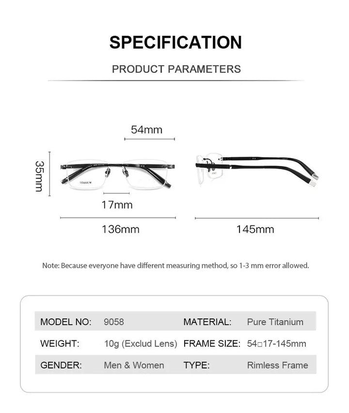 Summer Flower Men's Rimless Square Titanium Eyeglasses 90589