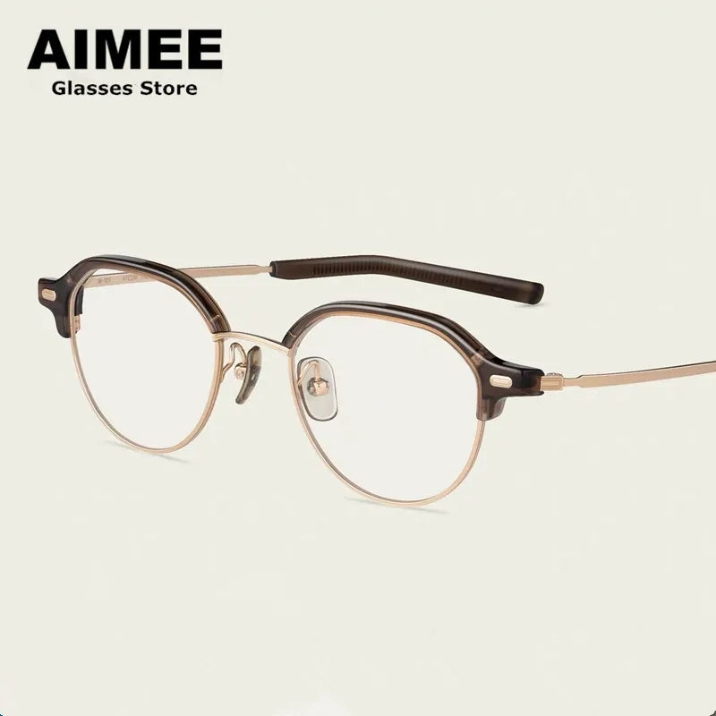 Aimee Unisex Full Rim Flat Top Round Titanium Acetate Eyeglasses 13121 Full Rim Aimee   