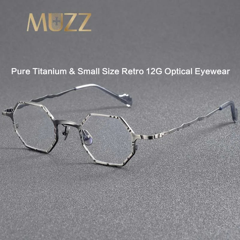 Muzz Unisex Full Rim Small Flat Top Polygon Titanium Eyeglasses 44208 Full Rim Muzz   