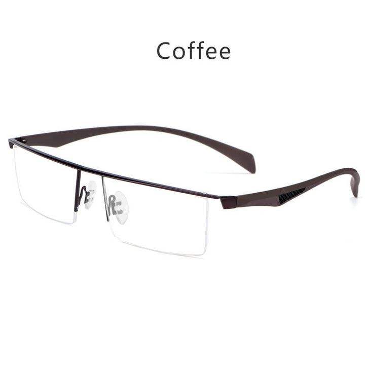 Hdcrafter Men's Semi Rim Wide Square Tr 90 Titanium Alloy Eyeglasses P83321 Semi Rim Hdcrafter Eyeglasses Coffee  