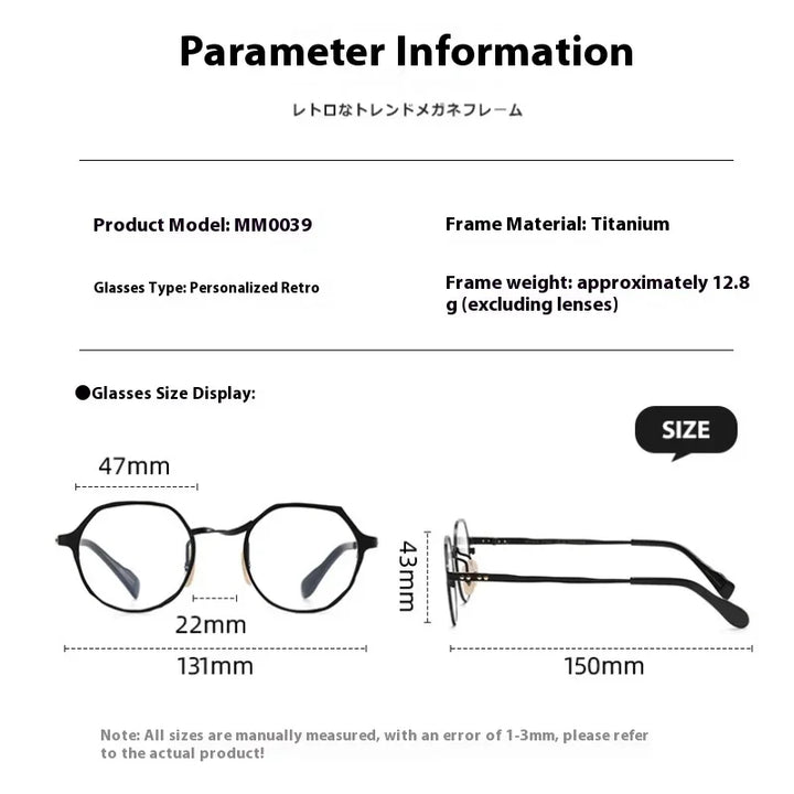 Muzz Women's Full Rim Flat Top Oval Titanium Eyeglasses 470039