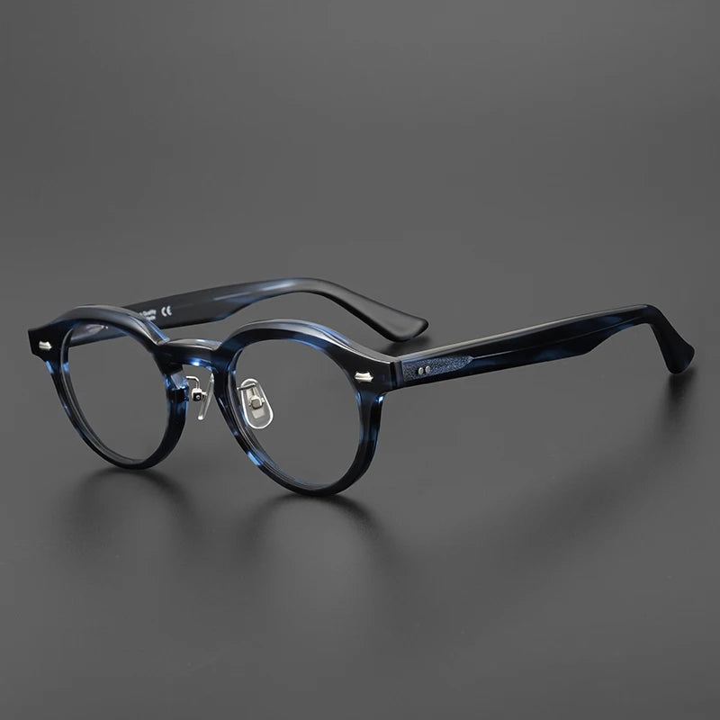 Black Mask Unisex Full Rim Round Acetate Eyeglasses Nn016 Full Rim Black Mask Blue  