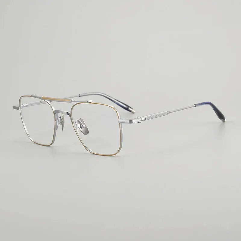 Gatenac Unisex Full Rim Big Square Double Bridge Titanium Eyeglasses 716830 FuzWeb