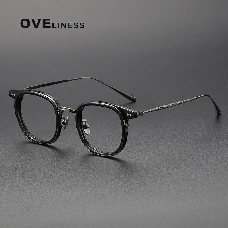 Oveliness Unisex Full Rim Square Acetate Titanium Eyeglasses Og001 Full Rim Oveliness black gun  