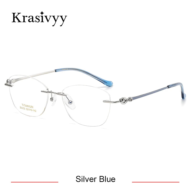 Krasivyy Women's Rimless Oval Square Titanium Eyeglasses 6003 Rimless Krasivyy Silver Blue  