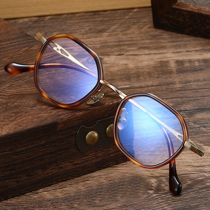 Black Mask Women's Full Rim Polygon Acetate Titanium Eyeglasses 636893