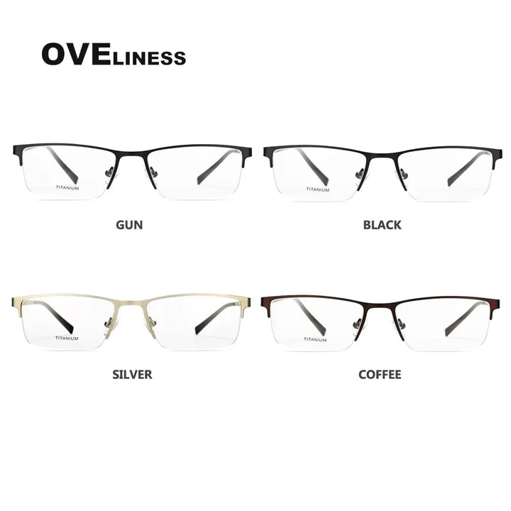 Oveliness Men's Semi Rim Square Titanium Alloy Eyeglasses 49853 Semi Rim Oveliness   