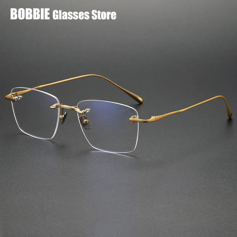Bobbie Unisex Rimless Polygon Square Titanium Eyeglasses 809543