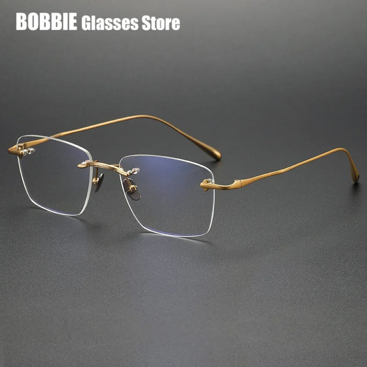 Bobbie Unisex Rimless Polygon Square Titanium Eyeglasses 809543