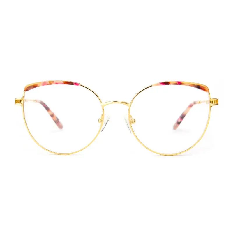 Vicky Women's Full Rim Round Cat Eye Stainless Steel and Acetate Reading Glasses 7352 — view 2 | Vicky at FuzWeb
