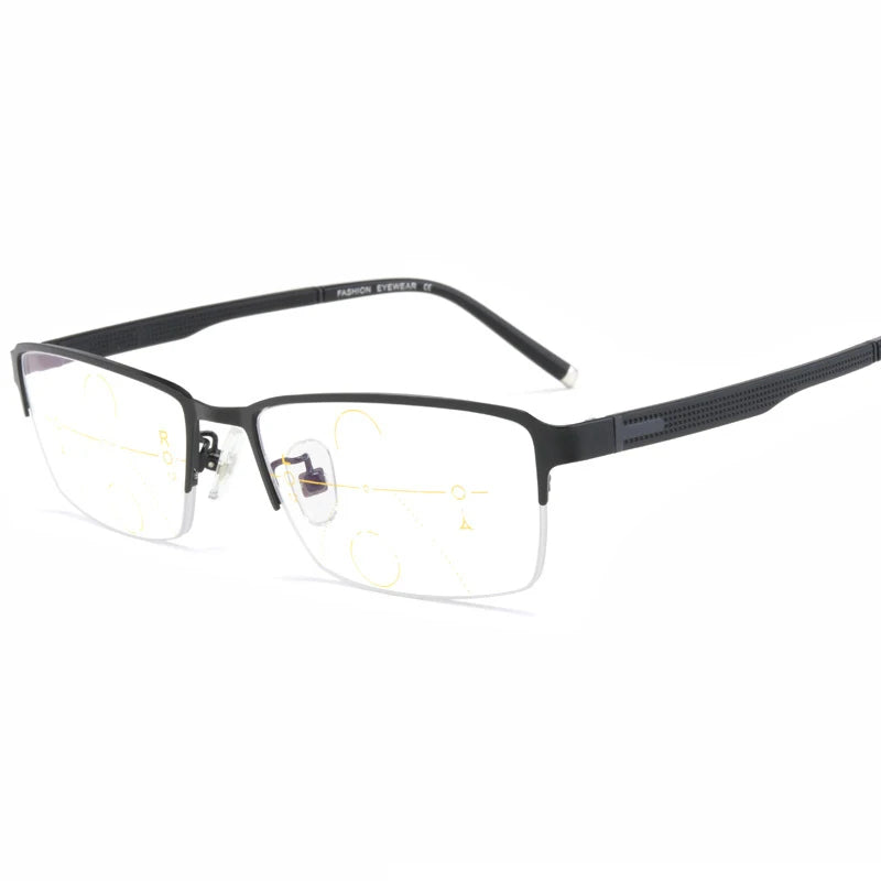 Hotochki Mens Semi Rim Rectangle Alloy Eyeglasses F3095 Semi Rim Hotochki black  