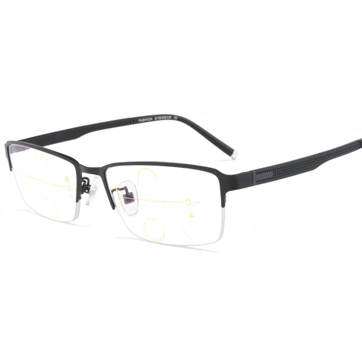 Hotochki Mens Semi Rim Rectangle Alloy Eyeglasses F3095 Semi Rim Hotochki black  