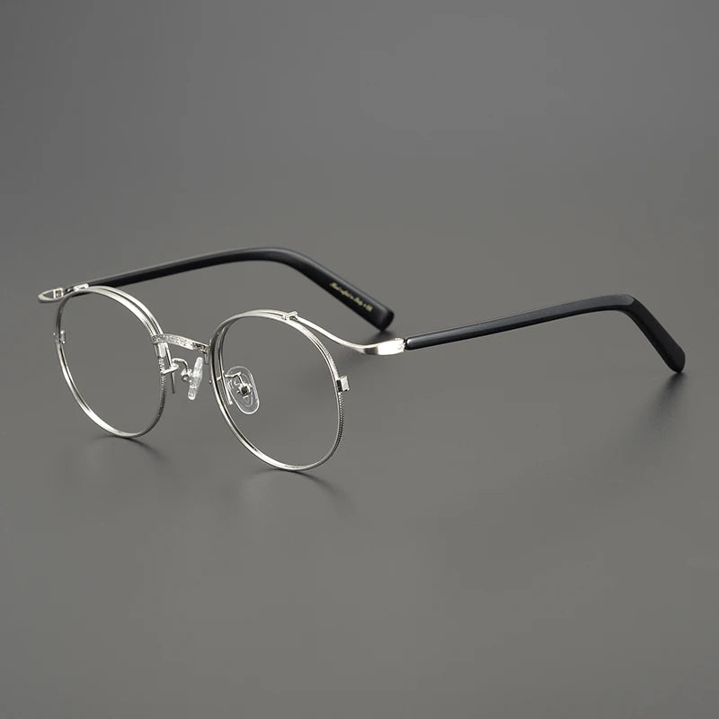 Aimee Unisex Full Rim Round Oval Titanium Acetate Eyeglasses 14050 Full Rim Aimee Silver Black  