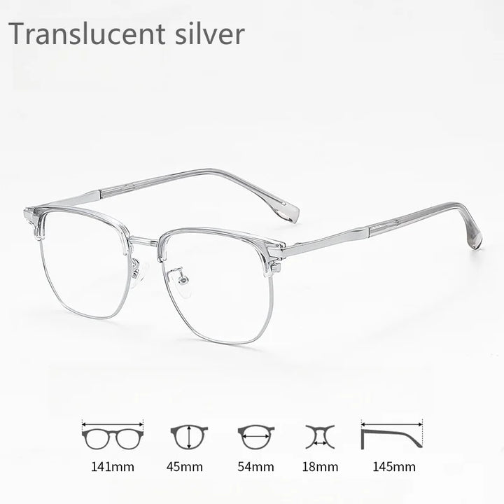 KatKani Mens Full Rim Browline Round Titanium Eyeglasses 8052-1 Full Rim KatKani Eyeglasses Transparent silver  