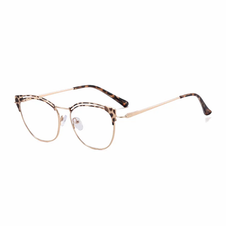 Ralferty Women's Full Rim Round Cat Eye Alloy Eyeglasses 95537 Full Rim Ralferty C13 Leopard  