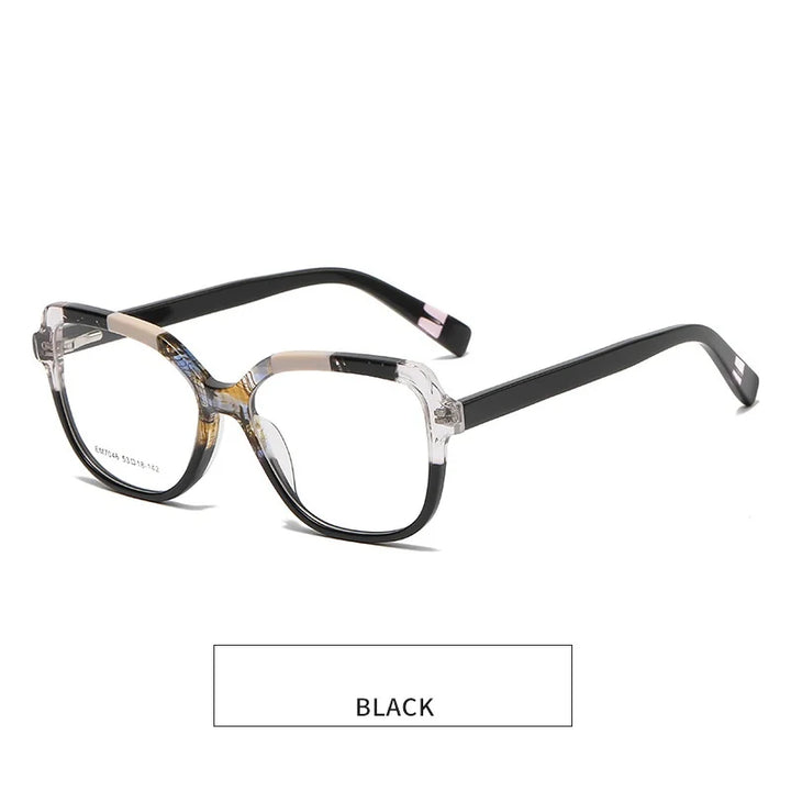 KatKani  Women's Full Rim Square Acetate Eyeglasses Em7046 Full Rim KatKani Eyeglasses Black  