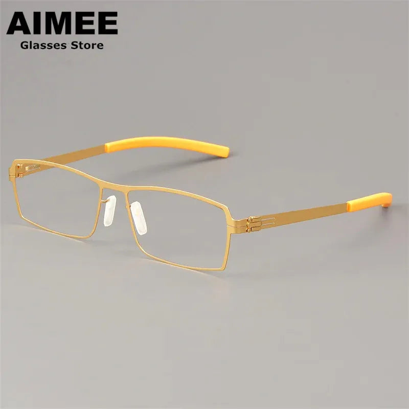 Aimee Unisex Full Rim Square Screwless Stainless Steel Eyeglasses 5086 Full Rim Aimee Golden  