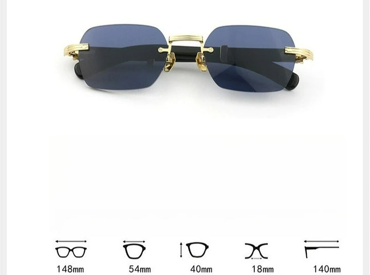 Hewei Unisex Rimless Oval Titanium Horn Temple Sunglasses 15440