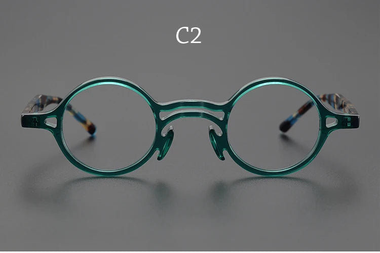 Yujo Men's Full Rim Small Round Double Bridge Acetate Eyeglasses 2058e Full Rim Yujo c2 CHINA 