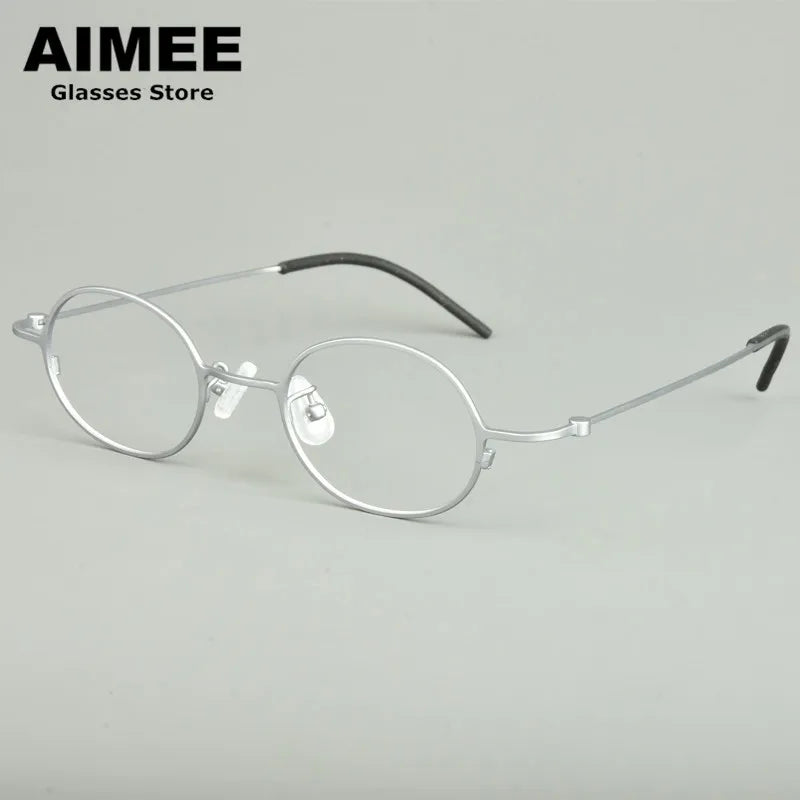 Aimee Unisex Full Rim Small Round Titanium Eyeglasses 14516 Full Rim Aimee Silver  