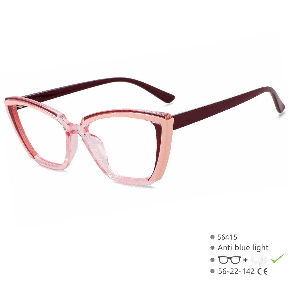 CCSpace Women's Full Rim Cat Eye Tr 90 Eyeglasses 56415 Full Rim CCspace Pink  