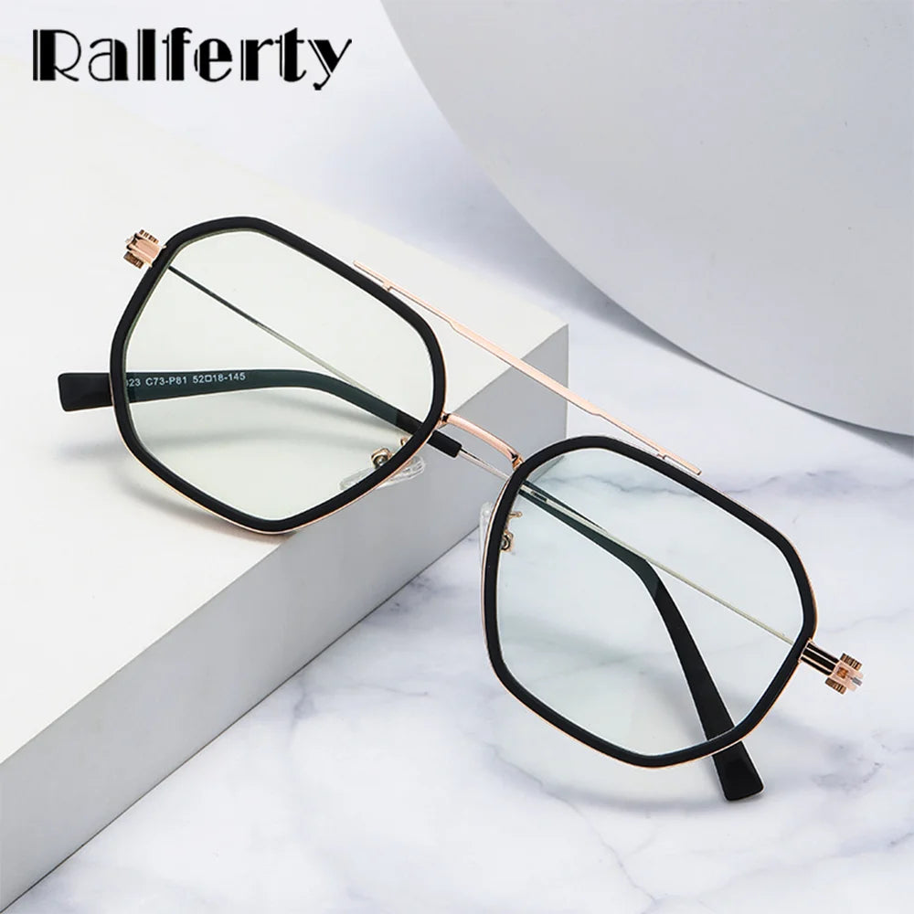 Ralferty Women's Full Rim Polygon Double Bridge Acetate Alloy Eyeglasses R823 Full Rim Ralferty   