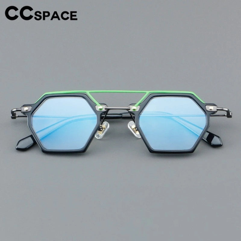 CCspace Unisex Full Rim Polygon Double Bridge Acetate Alloy Eyeglasses 3812 Full Rim CCSpace   