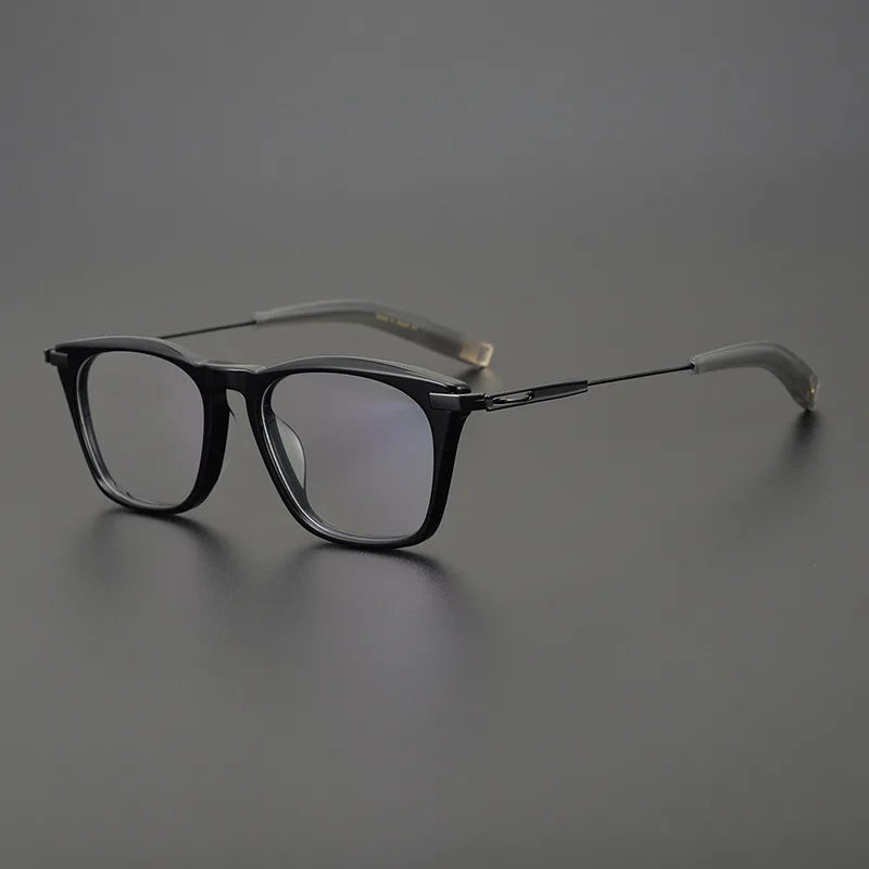 Black Mask Unisex Full Rim Square Acetate Titanium Eyeglasses D403 Full Rim Black Mask Black  