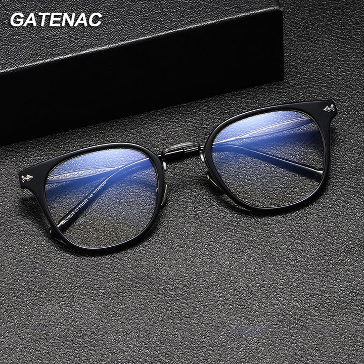 Gatenac Unisex Full Rim Square Acetate Titanium Eyeglasses Gxyj1059 Full Rim Gatenac   