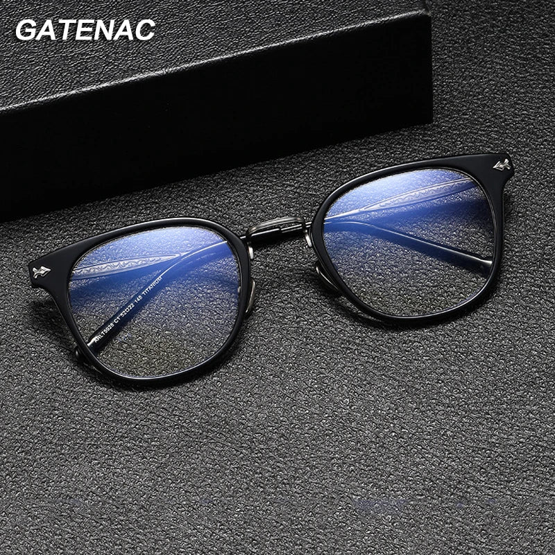 Gatenac Unisex Full Rim Big Square Acetate Titanium Eyeglasses 1059 Full Rim Gatenac   