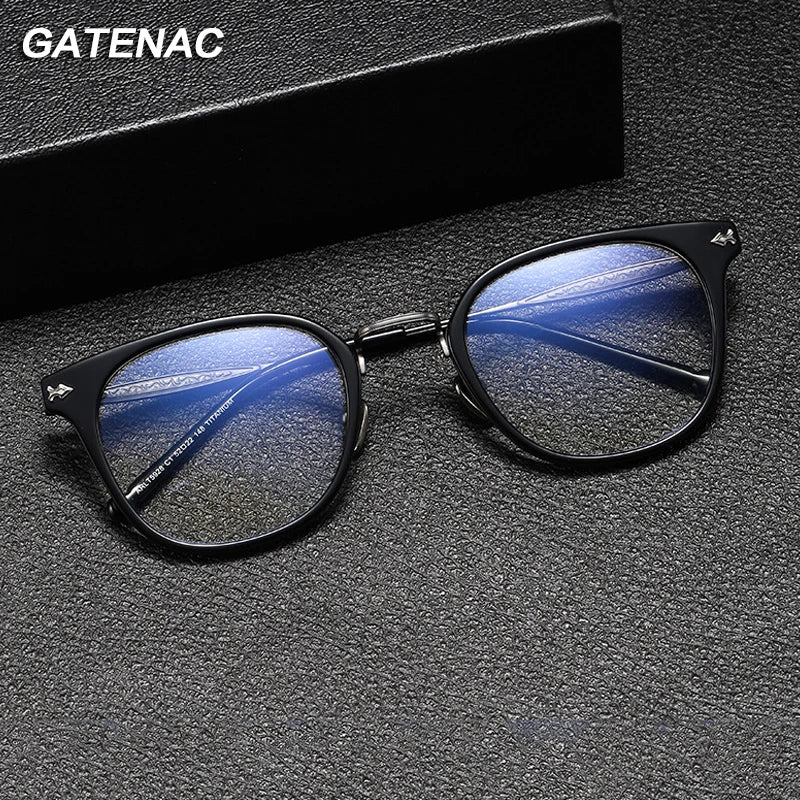 Gatenac Unisex Full Rim Big Square Acetate Titanium Eyeglasses 1059 Full Rim Gatenac   