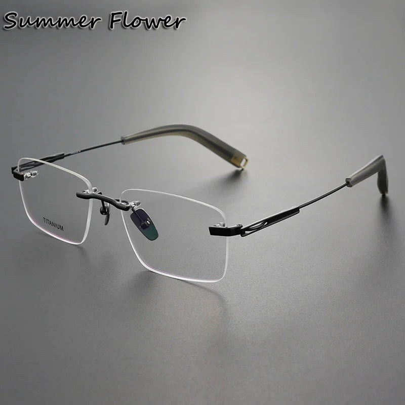 Summer Flower Women's Rimless Square Titanium Eyeglasses 82312