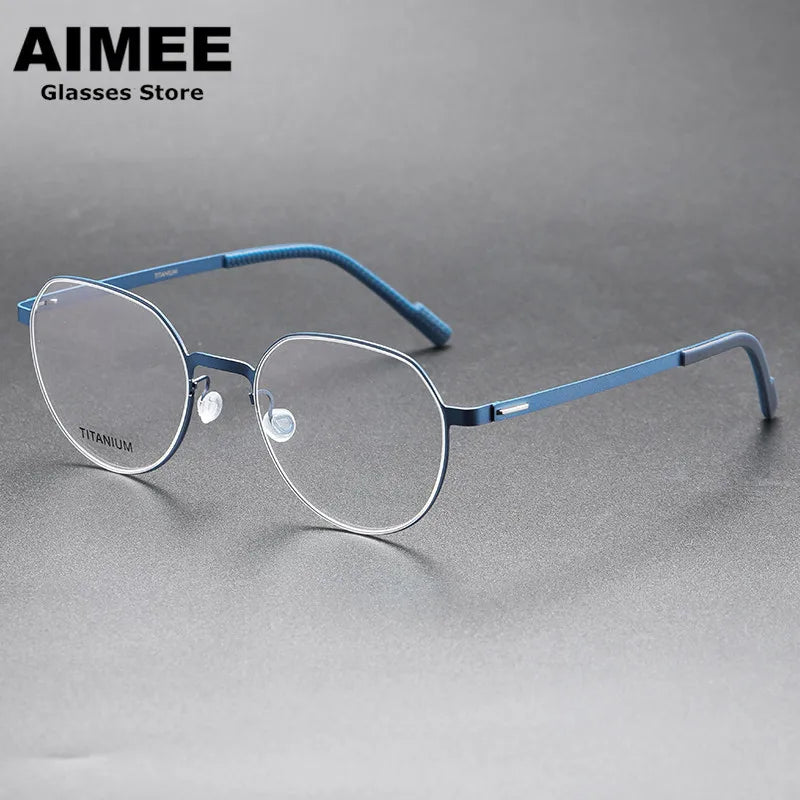 Aimee Unisex Full Rim Flat Top Round Screwless Titanium Eyeglasses 8008 Full Rim Aimee Blue  